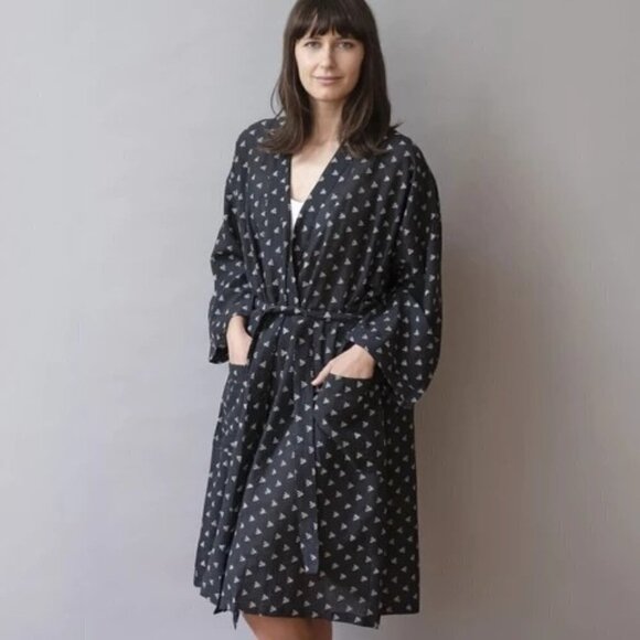 Gray Market Womens Robe Black White One Size Kako Block Printed Pure Cotton NWT - Picture 5 of 15